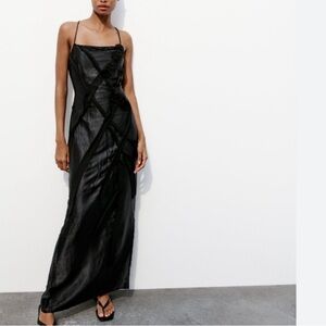 Zara Satin Effect Floral maxi Dress S nwt